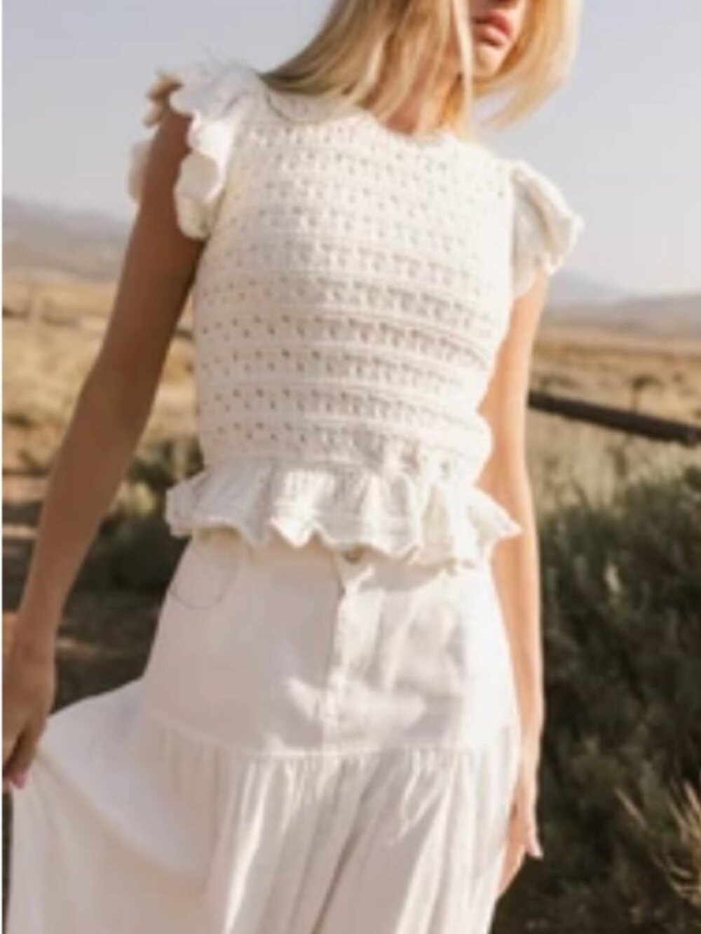 Bohme Shelly Ruffled Sweater Top, Ivory, XSmall, NWT